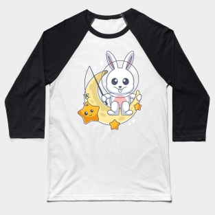 Cute bunny fishing for stars on the moon Baseball T-Shirt